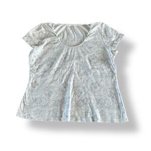 [Sonoma] White and Light Gray Floral Patterned Tee